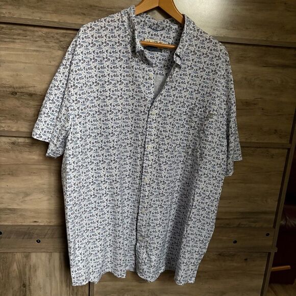 Huk Nautical Deep Sea Fishing Patterned Button Down Shirt Short Sleeve Men's 3XL - Picture 3 of 16